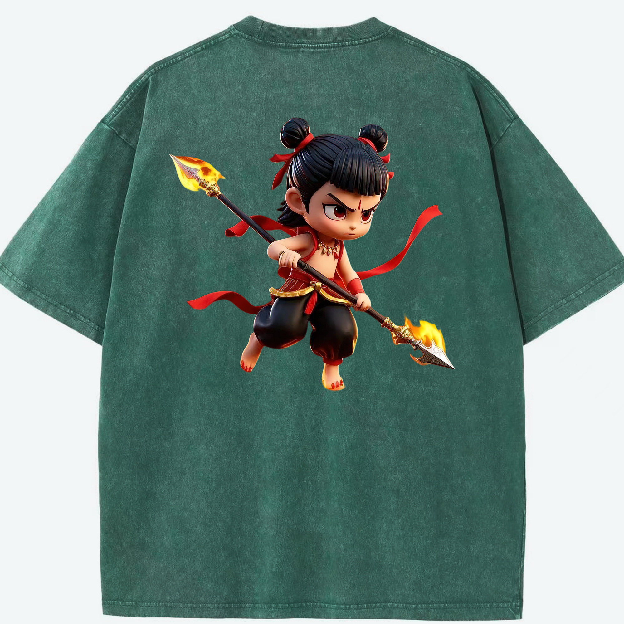 （画像用） Ne Zha 2 ナタ 魔童の大暴れ 綿100% ヴィンテージ風 半袖Tシャツ（背面プリント）
